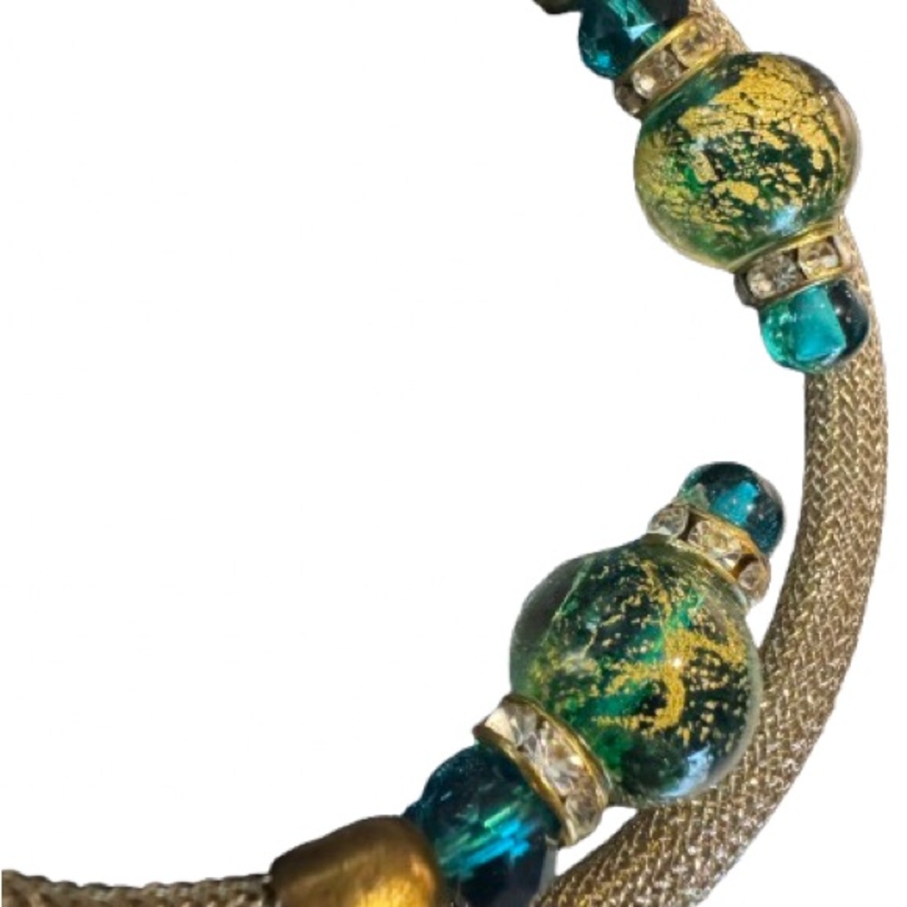 Stauer Wrap Around Murano Bracelet Green Beads 18K Gold-Finished Mesh $199 💚 - Picture 2 of 3